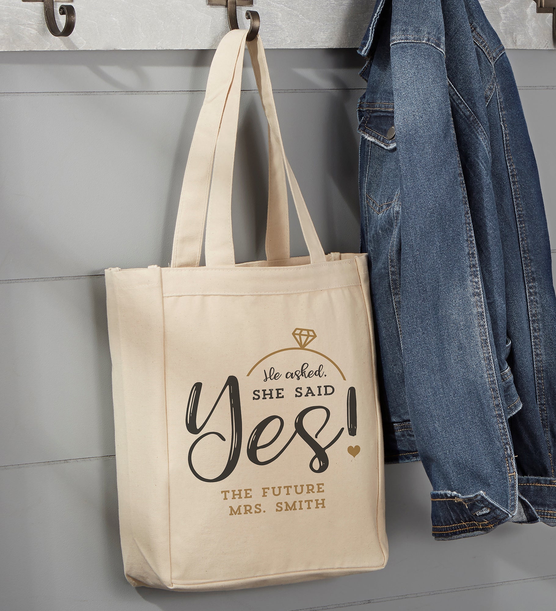 He Asked, She Said Yes! Personalized Canvas Tote Bags